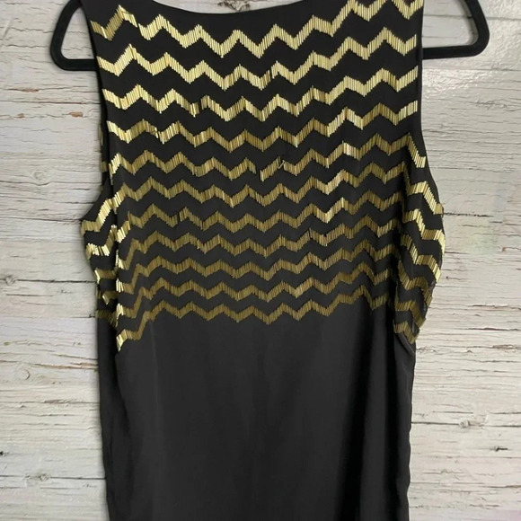 Jessica dress midi black gold chevron dress sheath sleeveless size  14 - Picture 8 of 10